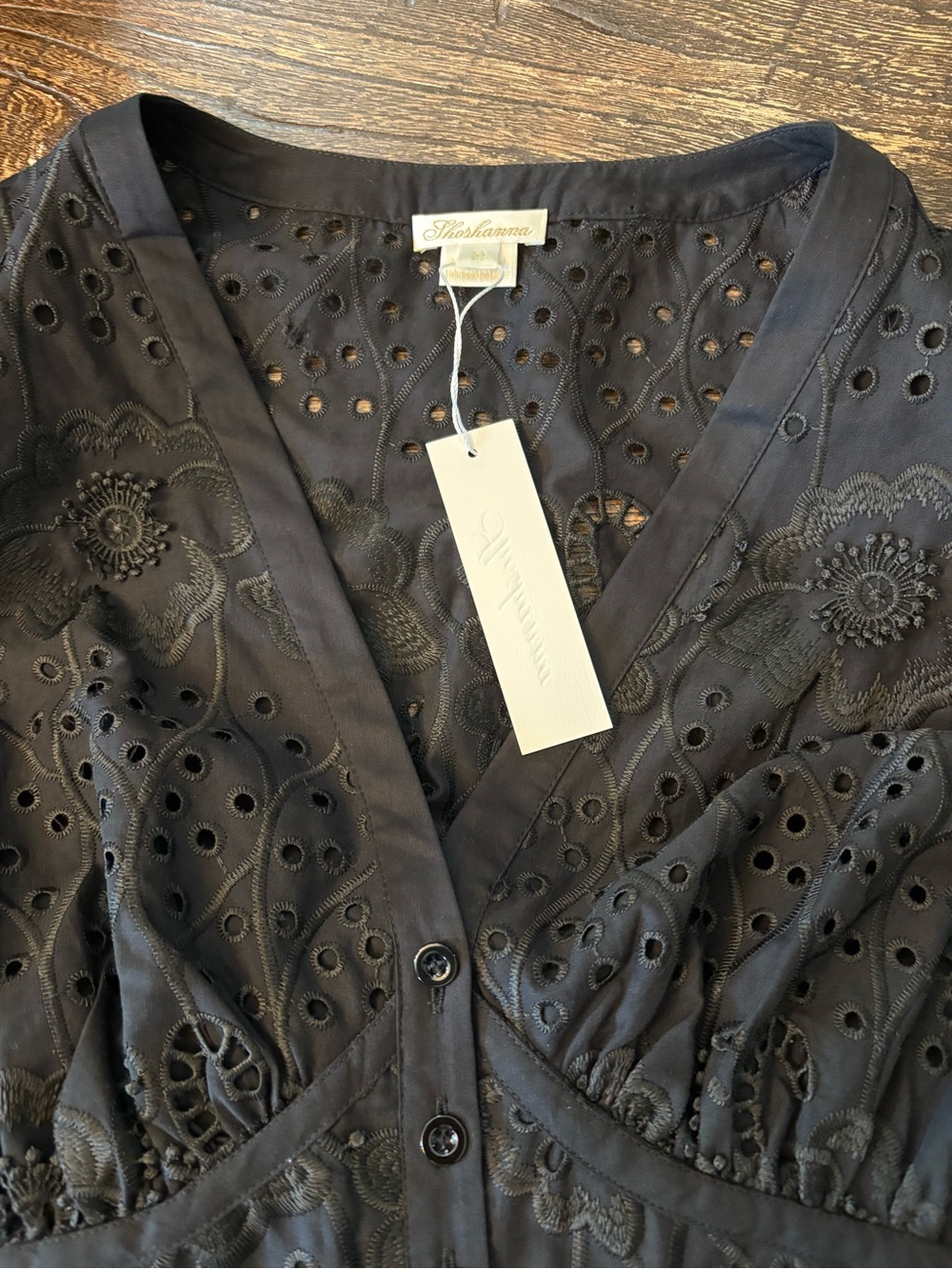Shoshanna Sicily Eyelet Embroidered Dress Women 10 Black NWT Tiered Midi - Picture 4 of 8